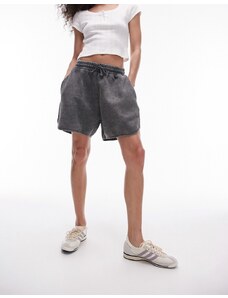 Topshop - Pantaloncini da jogging corti neri lavaggio acido-Nero