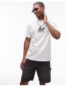 Topman - T-shirt oversize nera con stampa di zebre ricamate-Bianco