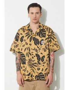 Carhartt WIP camicia in cotone S/S Woodblock Shirt uomo colore beige I033073.24LXX