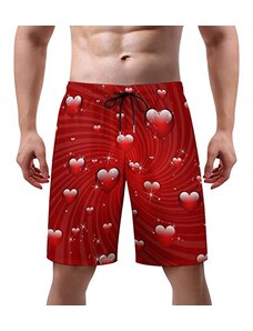 Pifeeny Costume da bagno da uomo, lucido, ad asciugatura rapida, con fodera in rete, San Valentino cuori rossi, XXL