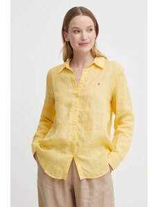 Tommy Hilfiger camicia di lino colore giallo WW0WW42037