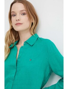 Tommy Hilfiger camicia di lino colore verde WW0WW42037