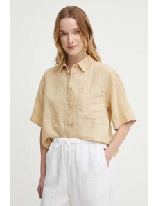 Tommy Hilfiger camicia di lino colore beige WW0WW41392