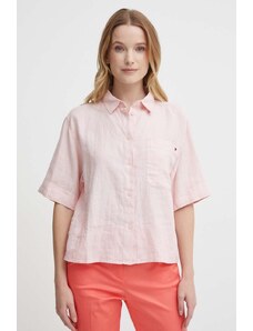 Tommy Hilfiger camicia di lino colore rosa WW0WW41392
