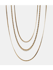 Neck On The Line - Confezione da 3 collane a strati in acciaio inossidabile placcato oro