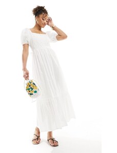 ASOS DESIGN - Vestito midi in cotone plumetis bianco con lacci sul retro