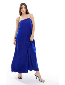 ASOS DESIGN - Vestito midi stile sottoveste in raso blu effetto stropicciato