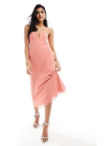 ASOS DESIGN - Vestito midi con bustino stile corsetto e taglio sbieco rosa