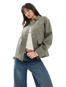 ASOS DESIGN - Camicia giacca in twill di cotone color oliva con tasche-Verde