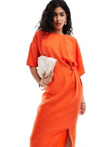 ASOS DESIGN - Vestito midi arancione acceso drappeggiato con maniche a pipistrello