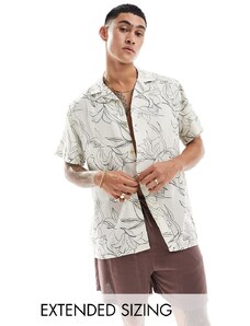 ASOS DESIGN - Camicia da spiaggia vestibilità comoda color écru con rever e stampa di gigli disegnati-Bianco