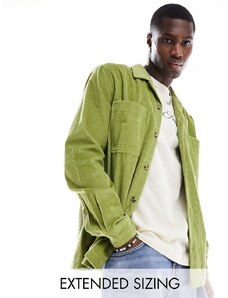 ASOS DESIGN - Camicia giacca a coste con colletto rever verde