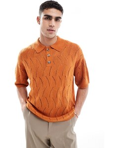 ASOS DESIGN - Polo oversize in maglia traforata arancione bruciato