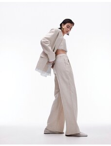 Topshop - Pantaloni a fondo ampio in lino écru con fodera a vista in coordinato-Bianco