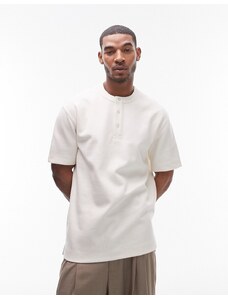 Topman - T-shirt serafino oversize pesante color écru testurizzato-Bianco