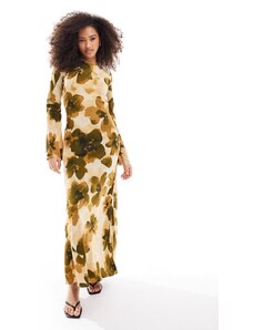 ASOS DESIGN - Vestito lungo in viscosa con scollo a barchetta e stampa a fiori marrone-Multicolore