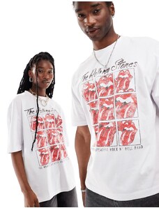 ASOS DESIGN - T-Shirt oversize unisex bianca con stampa grafica "The Rolling Stones" su licenza-Bianco