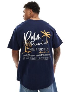 ASOS DESIGN - T-shirt oversize blu navy con stampa "Palm Paradise" sul retro