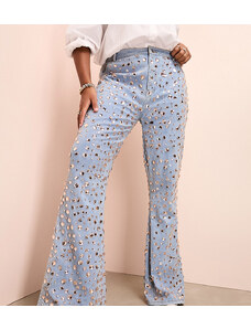 ASOS Luxe Curve - Jeans a zampa blu lavaggio medio decorati