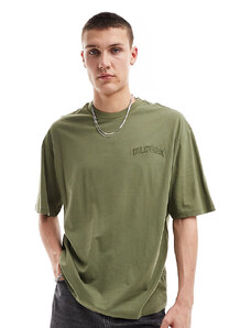 COLLUSION - T-shirt verde oliva con logo ricamato stile college