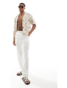 ASOS DESIGN - Pantaloni comodi in lino bianchi con elastico in vita-Bianco