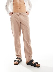 ASOS DESIGN - Pantaloni affusolati in lino marrone con vita elasticizzata