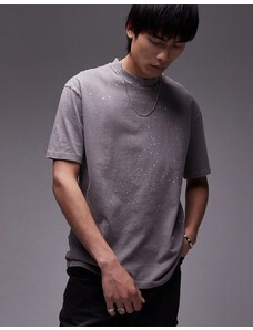 Topman - T-shirt oversize grigio chiaro lavaggio a olio