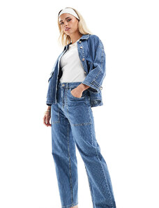 ONLY Petite - Kirsi - Jeans cargo ampi a vita alta blu a righe bianche in coordinato