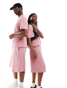 COLLUSION Unisex - Pantaloncini skate rosa slavato in coordinato