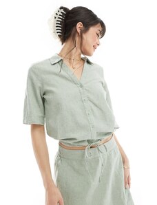 Vero Moda - Camicia a maniche corte corta in lino verde salvia in coordinato