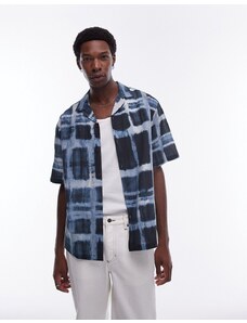 Topman - Camicia a quadri a maniche corte vestibilità comoda blu trasparente