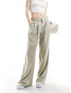 Pull&Bear - Pantaloni sartoriali a fondo ampio color pietra con pieghe-Grigio
