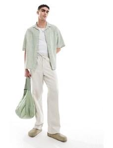 ASOS DESIGN - Pantaloni comodi in lino color pietra con elastico in vita-Neutro