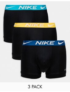 Nike - Dri-Fit Essential Micro - Confezione da 3 boxer aderenti neri in microfibra Dri-Fit con elastico in vita a contrasto-Nero