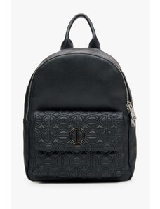 Women's Black Leather Backpack with Long Adjustable Straps Estro ER00115050