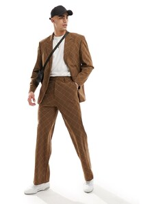 ASOS DESIGN - Pantaloni da abito marroni a quadri a fondo ampio con taglio sbieco-Marrone