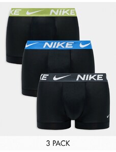 Nike - Dri-Fit Essential Micro - Confezione da 3 boxer aderenti neri in microfibra Dri-Fit con elastico in vita a contrasto-Nero