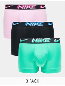 Nike - Dri-Fit Essential Micro - Confezione da 3 boxer aderenti verde, rosa e neri in microfibra Dri-Fit-Multicolore