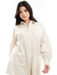 In The Style Plus - Camicia oversize effetto lino color pietra in coordinato-Neutro