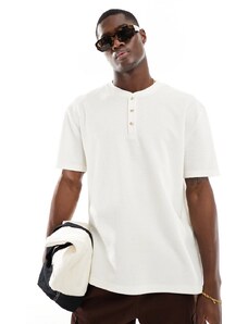 ASOS DESIGN - T-shirt comoda color crema con colletto con bottoni-Bianco