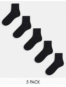 River Island - Confezione di 5 paia di calzini neri alla caviglia-Nero