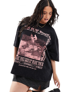 ASOS Curve ASOS DESIGN Curve - T-shirt oversize antracite slavato con grafica " Surf Shack"-Grigio