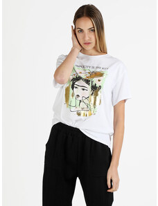 Agape T-shirt Donna Oversize Con Stampa Disegno Manica Corta Verde Taglia Unica
