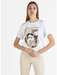 Agape T-shirt Donna Oversize Con Stampa Disegno Manica Corta Beige Taglia Unica
