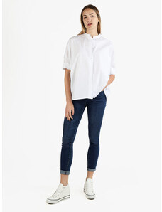 Wendy Trendy Camicia Donna Oversize Con Colletto Alla Coreana Bianco Taglia Unica
