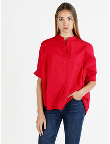 Wendy Trendy Camicia Donna Oversize Con Colletto Alla Coreana Rosso Taglia Unica