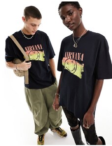 ASOS DESIGN - T-shirt oversize unisex nera con stampe Nirvana su licenza-Nero