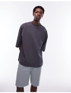 Topman - T-shirt oversize a mezze maniche premium pesante color antracite-Grigio