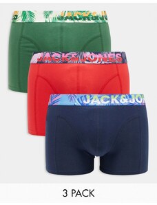Jack & Jones - Confezione da 3 paia di boxer aderenti in colori vivaci con fascia in vita a fiori-Multicolore