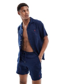 Polo Ralph Lauren - Icon - Camicia classica a maniche corte oversize in lino blu navy con logo in coordinato